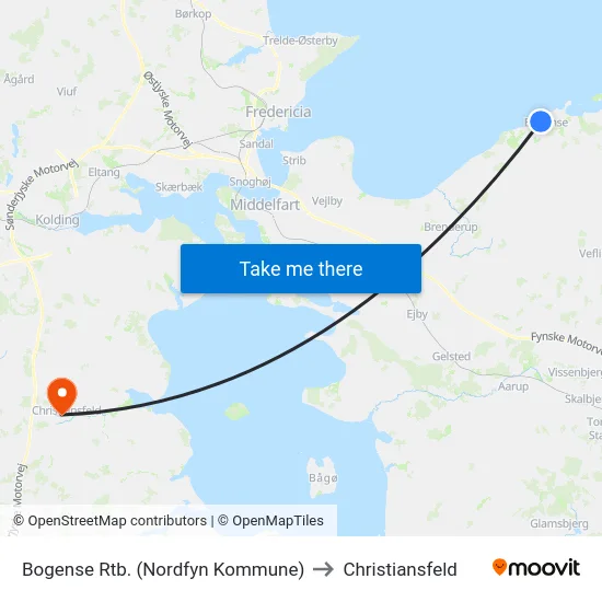 Bogense Rtb. (Nordfyn Kommune) to Christiansfeld map