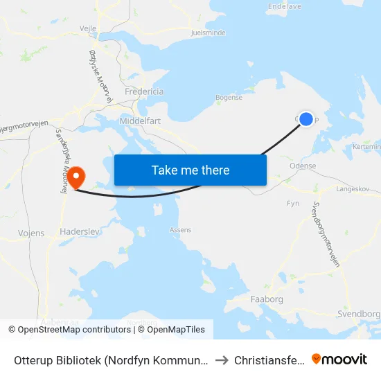 Otterup Bibliotek (Nordfyn Kommune) to Christiansfeld map