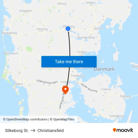Silkeborg St. to Christiansfeld map