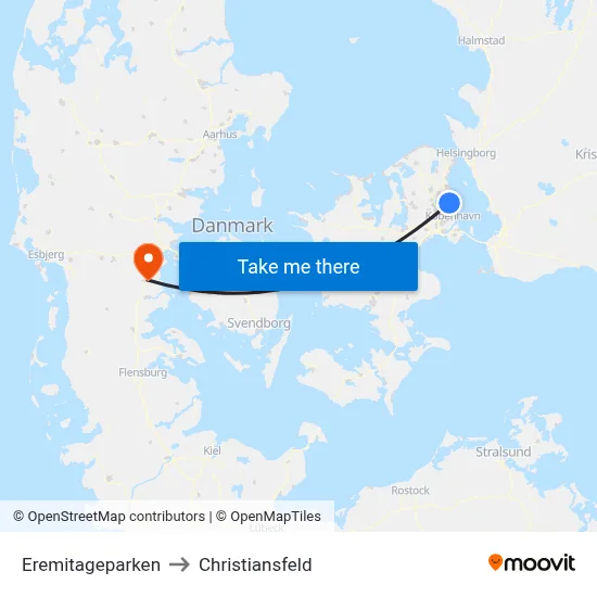 Eremitageparken to Christiansfeld map