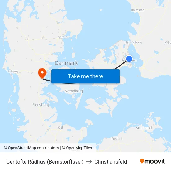 Gentofte Rådhus (Bernstorffsvej) to Christiansfeld map