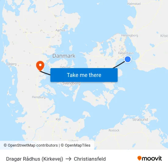 Dragør Rådhus (Kirkevej) to Christiansfeld map