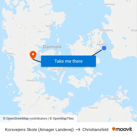 Korsvejens Skole (Amager Landevej) to Christiansfeld map
