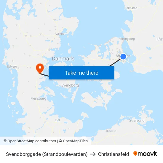 Svendborggade (Strandboulevarden) to Christiansfeld map