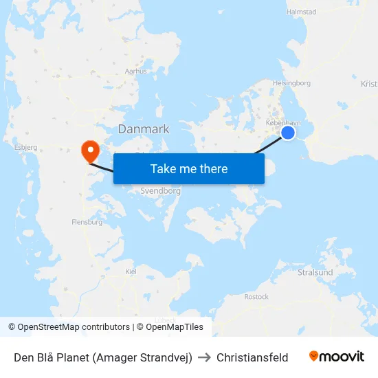 Den Blå Planet (Amager Strandvej) to Christiansfeld map