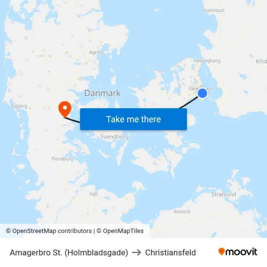 Amagerbro St. (Holmbladsgade) to Christiansfeld map