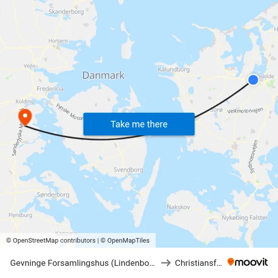 Gevninge Forsamlingshus (Lindenborgvej) to Christiansfeld map