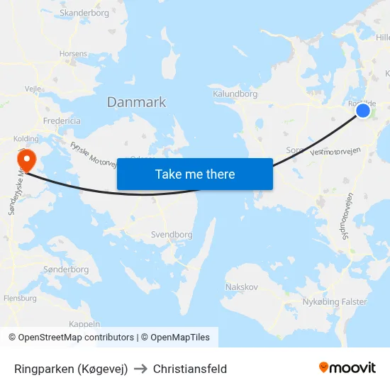 Ringparken (Køgevej) to Christiansfeld map