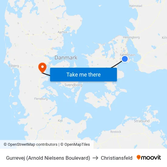 Gurrevej (Arnold Nielsens Boulevard) to Christiansfeld map