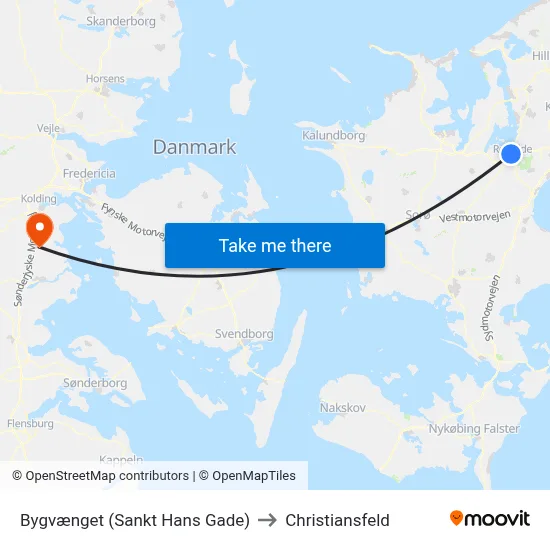 Bygvænget (Sankt Hans Gade) to Christiansfeld map