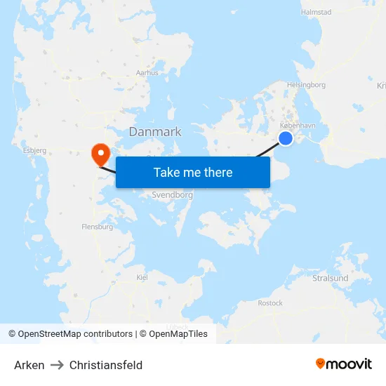 Arken to Christiansfeld map