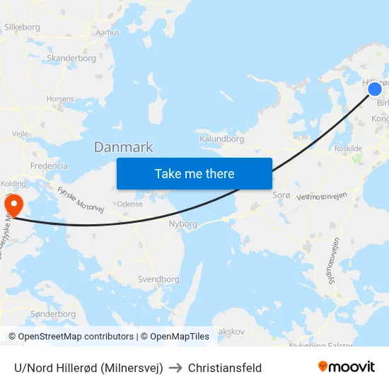 U/Nord Hillerød (Milnersvej) to Christiansfeld map