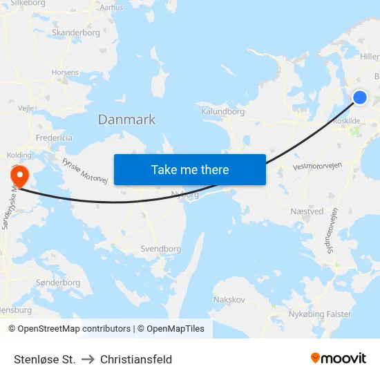 Stenløse St. to Christiansfeld map