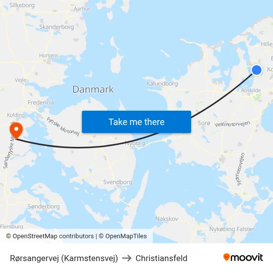 Rørsangervej (Karmstensvej) to Christiansfeld map
