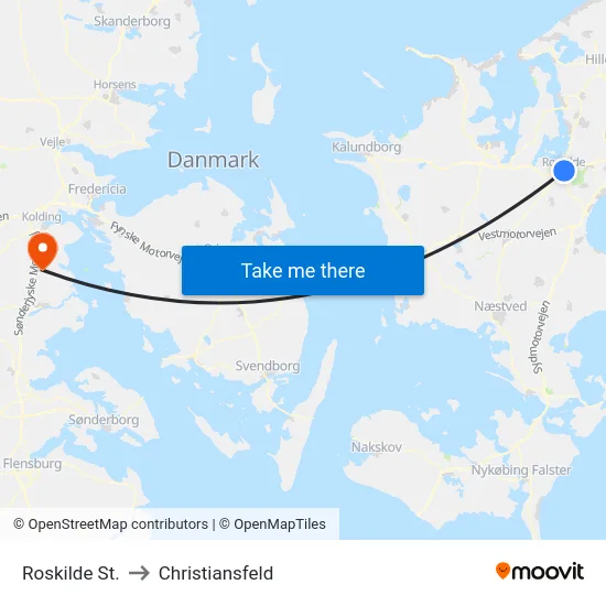 Roskilde St. to Christiansfeld map