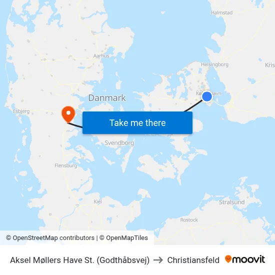 Aksel Møllers Have St. (Godthåbsvej) to Christiansfeld map