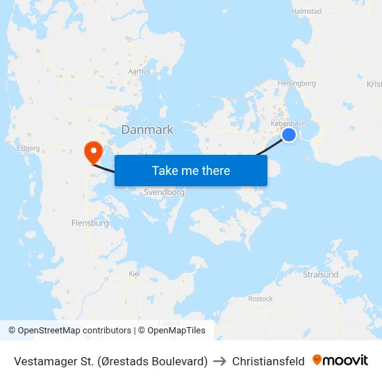 Vestamager St. (Ørestads Boulevard) to Christiansfeld map