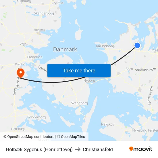 Holbæk Sygehus (Henriettevej) to Christiansfeld map