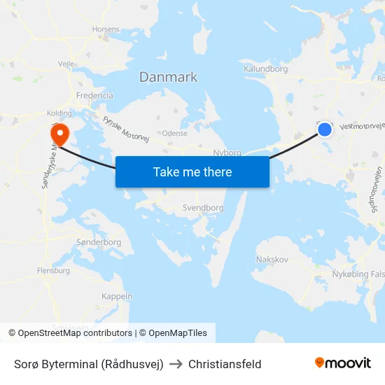 Sorø Byterminal (Rådhusvej) to Christiansfeld map