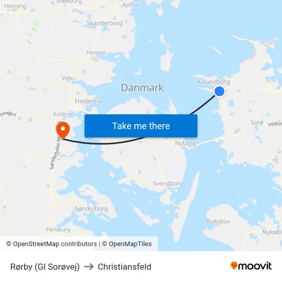 Rørby (Gl Sorøvej) to Christiansfeld map