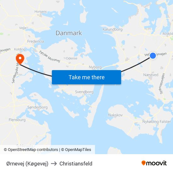 Ørnevej (Køgevej) to Christiansfeld map