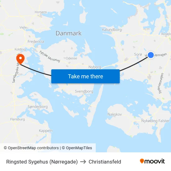 Ringsted Sygehus (Nørregade) to Christiansfeld map