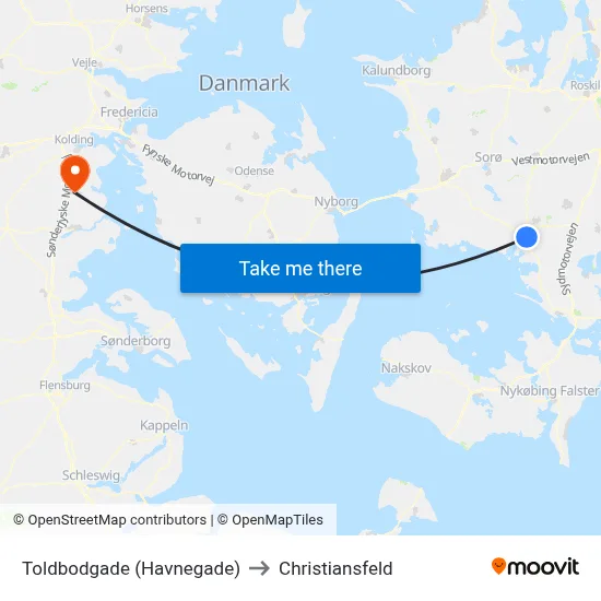 Toldbodgade (Havnegade) to Christiansfeld map