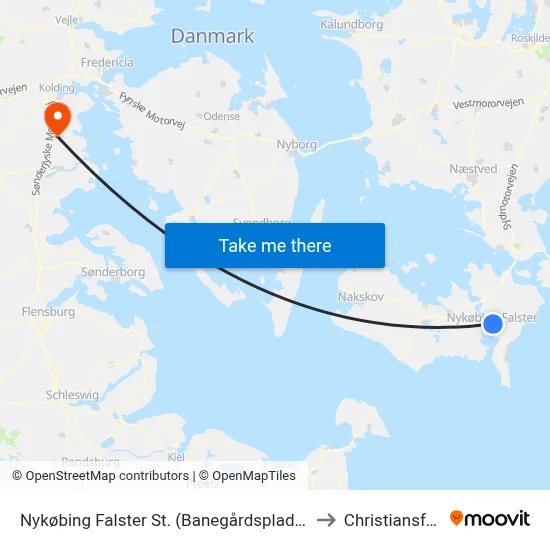 Nykøbing Falster St. (Banegårdspladsen) to Christiansfeld map