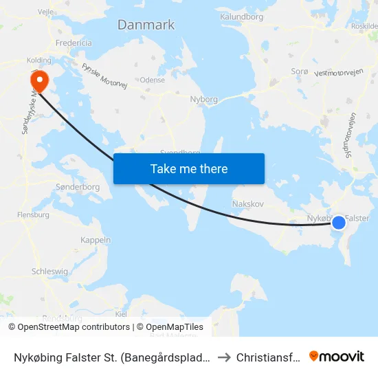 Nykøbing Falster St. (Banegårdspladsen) to Christiansfeld map
