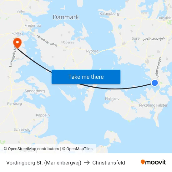 Vordingborg St. (Marienbergvej) to Christiansfeld map