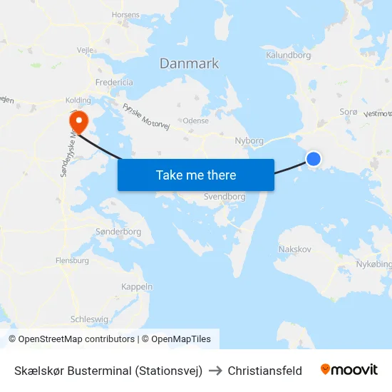 Skælskør Busterminal (Stationsvej) to Christiansfeld map