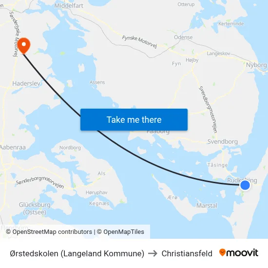 Ørstedskolen (Langeland Kommune) to Christiansfeld map