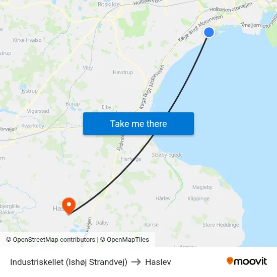 Industriskellet (Ishøj Strandvej) to Haslev map