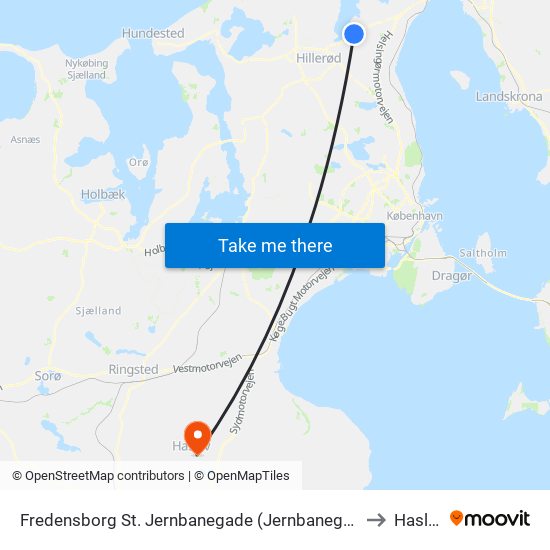 Fredensborg St. Jernbanegade (Jernbanegade) to Haslev map