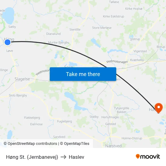 Høng St. (Jernbanevej) to Haslev map