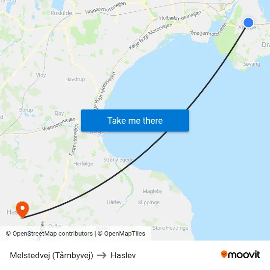 Melstedvej (Tårnbyvej) to Haslev map