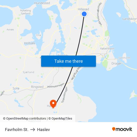 Favrholm St. to Haslev map