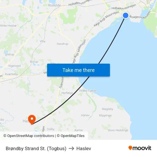 Brøndby Strand St. (Togbus) to Haslev map