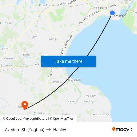 Avedøre St. (Togbus) to Haslev map