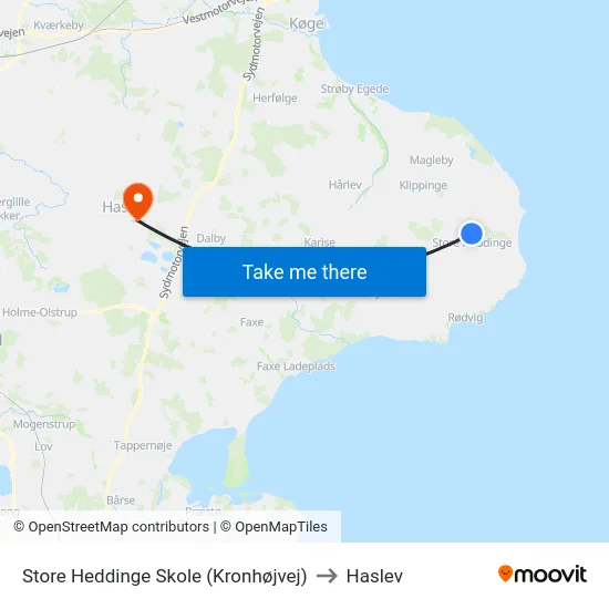 Store Heddinge Skole (Kronhøjvej) to Haslev map