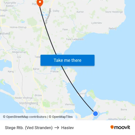 Stege Rtb. (Ved Stranden) to Haslev map
