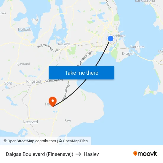 Dalgas Boulevard (Finsensvej) to Haslev map
