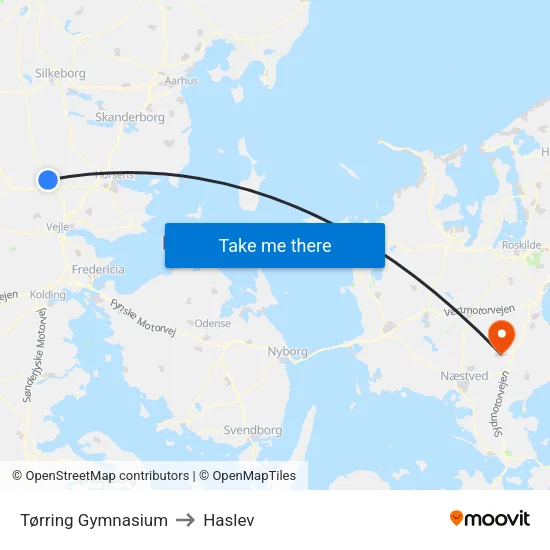 Tørring Gymnasium to Haslev map
