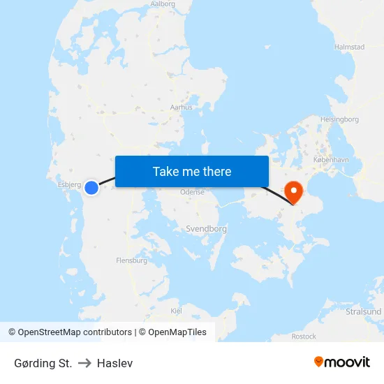 Gørding St. to Haslev map