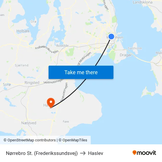 Nørrebro St. (Frederikssundsvej) to Haslev map