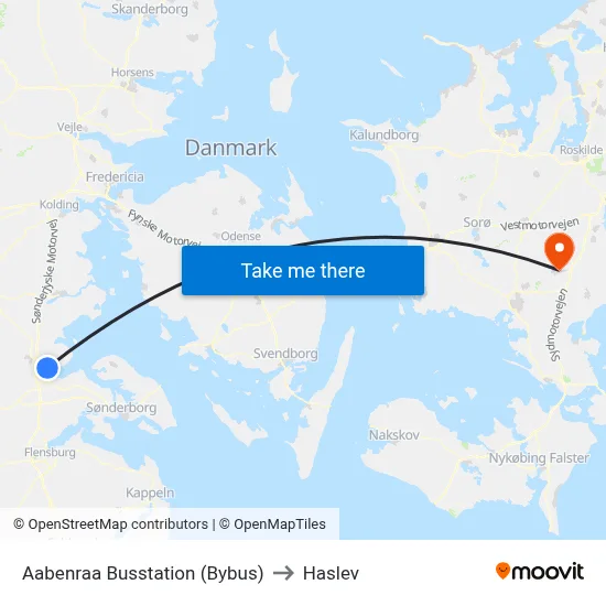 Aabenraa Busstation (Bybus) to Haslev map
