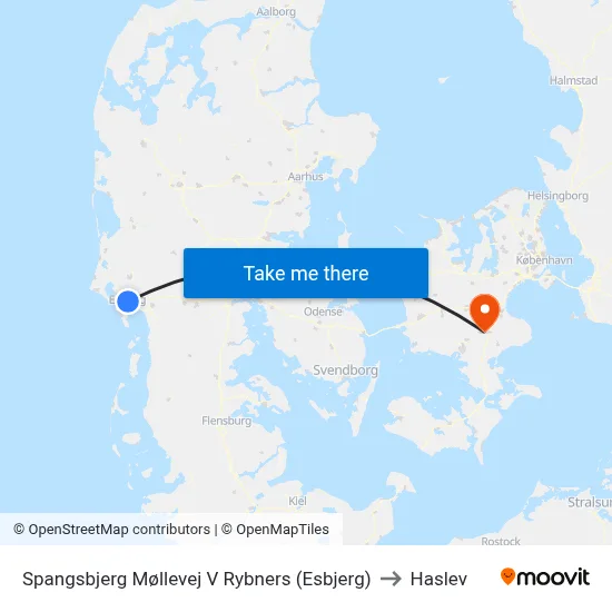 Spangsbjerg Møllevej V Rybners (Esbjerg) to Haslev map