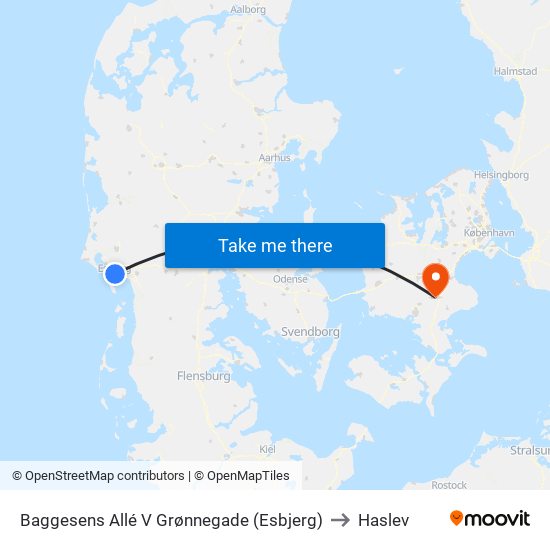 Baggesens Allé V Grønnegade (Esbjerg) to Haslev map