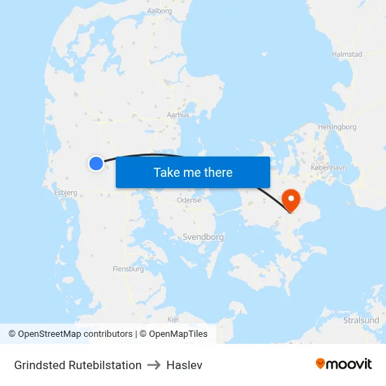 Grindsted Rutebilstation to Haslev map