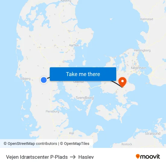 Vejen Idrætscenter P-Plads to Haslev map